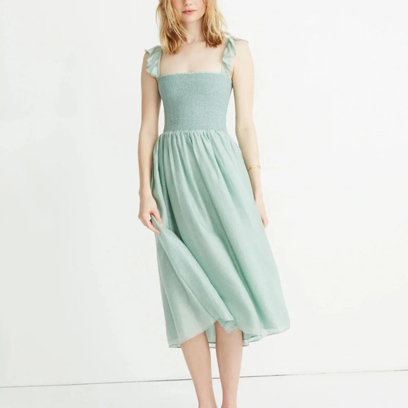 Madewell Ruffle-Strap Smocked Dress Size Petite XL - Picture 1 of 8